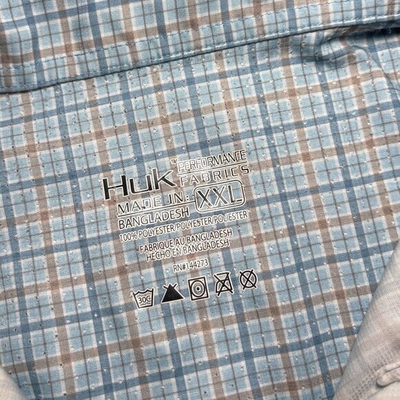 HUK Tide Point Performance Fishing Shirt  Long Sleeve Vented Blue Plaid Mens XXL - Picture 9 of 9